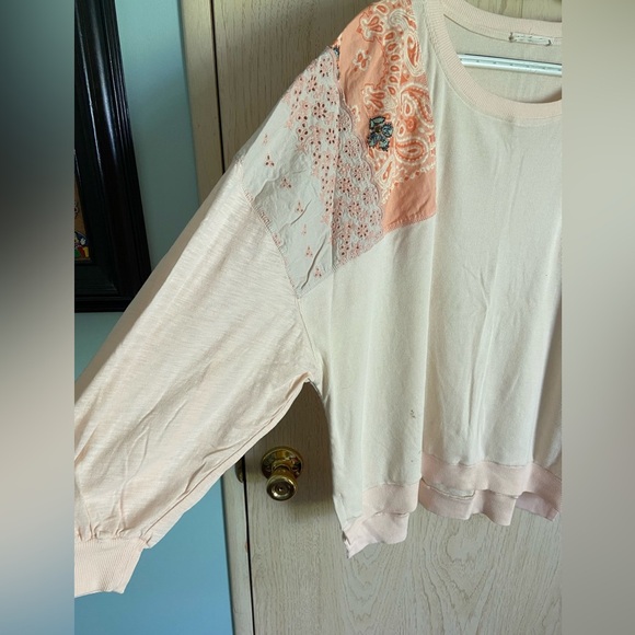 WE THE FREE by Free People Feelin' It Top Peach Mixed Fabric size Large READ - Picture 3 of 14
